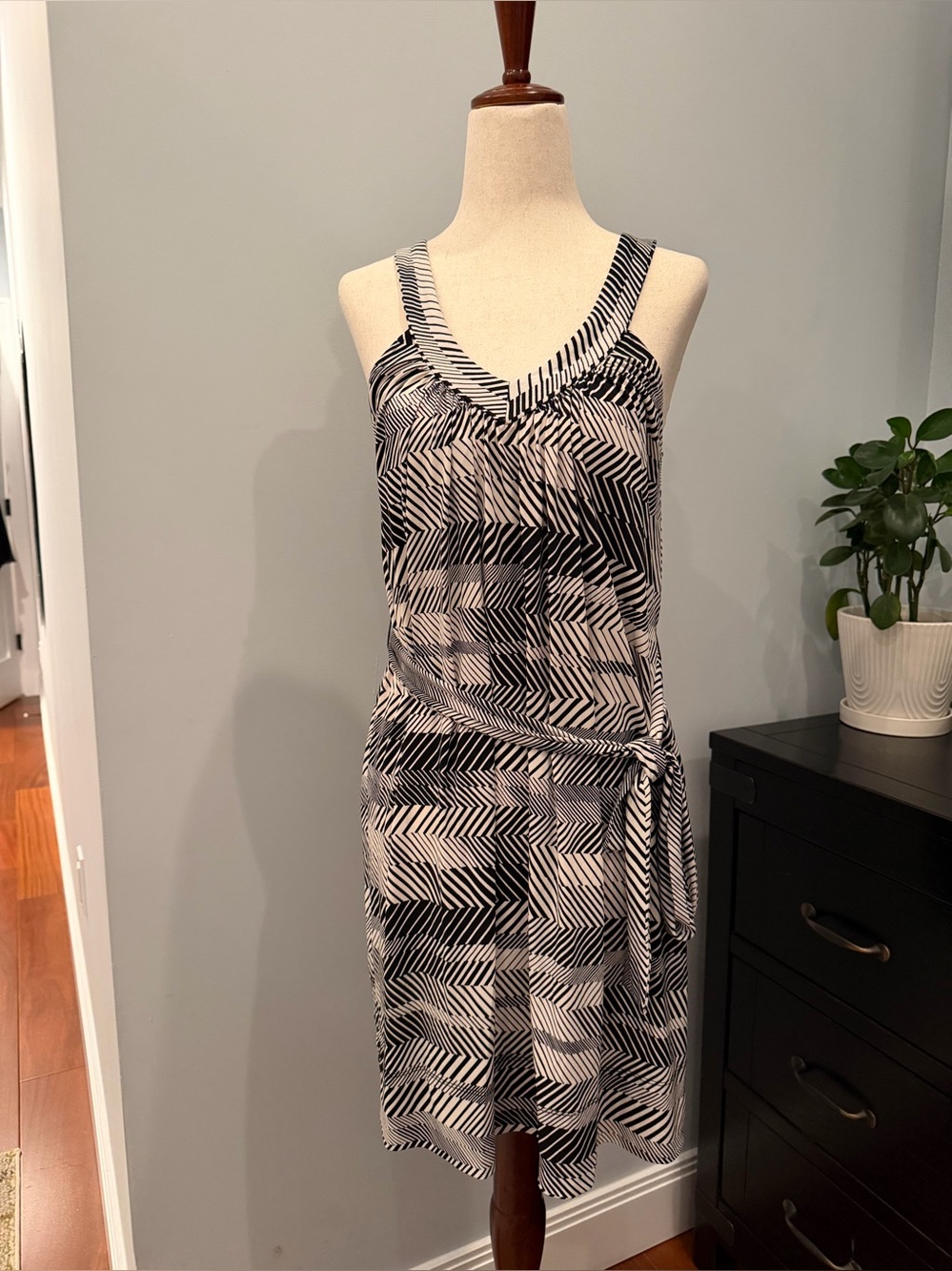BCBGMaxAzria Black and White Geometric Midi Dress